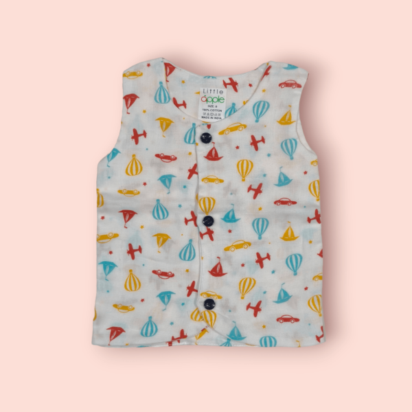 Sleeveless t-shirt for infants muslin jhabla infant clothing, soft muslin infant clothing for daily comfort.