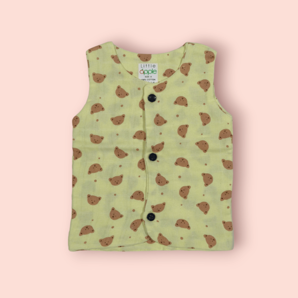 Sleeveless t-shirt for infants muslin jhabla infant clothing, soft muslin infant clothing for daily comfort.