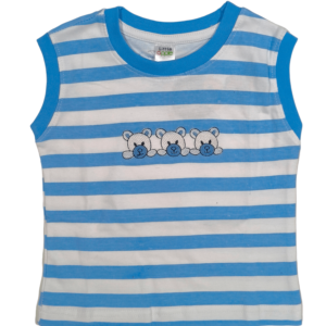 blue colour striped sleeveless t-shirt for infant boys, from baby boys clothes tiny racks collection, soft cotton t-shirt for infants.