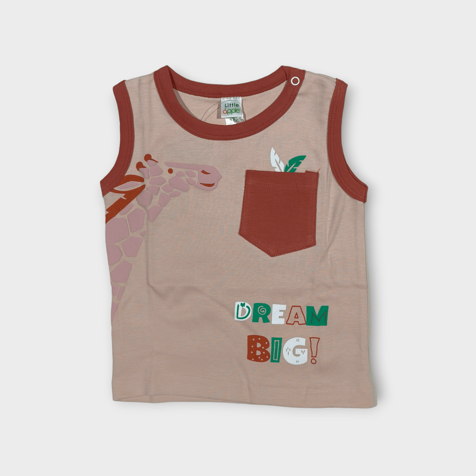 brown sleeveless t-shirt for baby boys, from tiny racks baby boys clothes collection, soft cotton t-shirt for infants.
