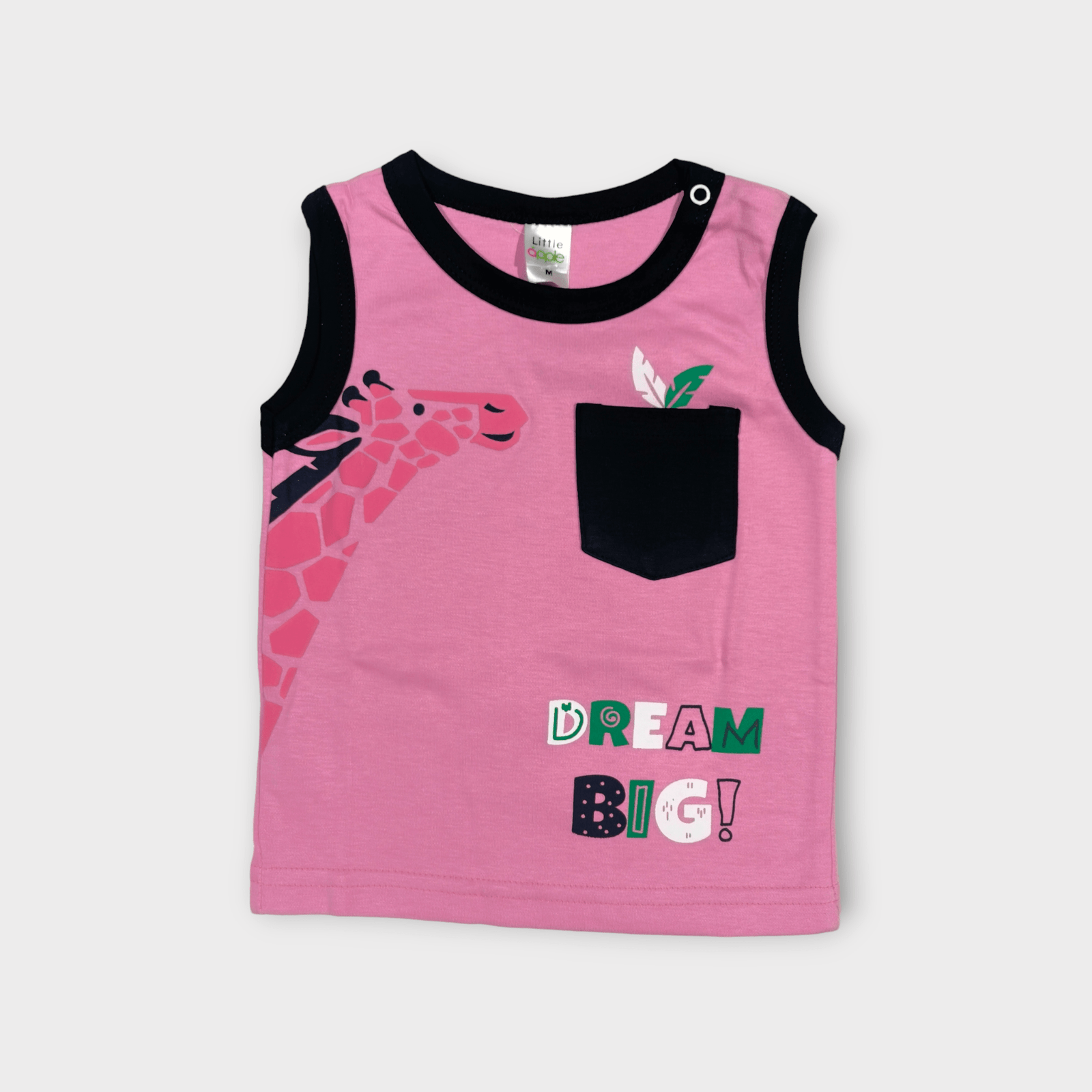 pink sleeveless t-shirt for baby boys, from tiny racks baby boys clothes collection, soft cotton t-shirt for infants.