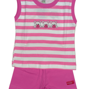 pink colour striped baby boys sleeveless t-shirt and shorts set, soft cotton outfit for infants.