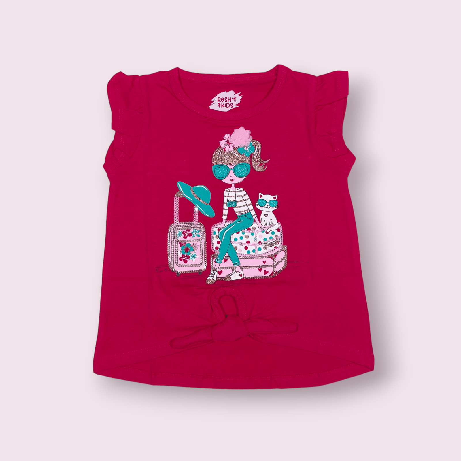 Cotton t-shirt for girls – knot type t-shirt for girls aged 3-4, perfect for toddlers clothing with a trendy and comfy design.