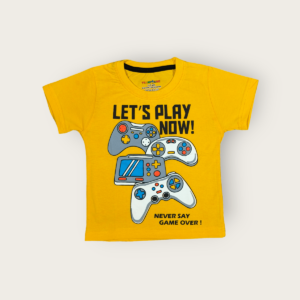 yellow printed t-shirt for baby boys, from tiny racks baby boys clothes collection, soft cotton t-shirt for infants.